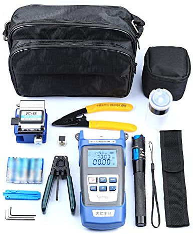 Zwbfu Kit de herramientas FTTH de fibra óptica Medidor de potencia óptica a de fibra Pelacables Juego de herramientas de conexión fría de fibra óptica con bolsa de alenamiento
