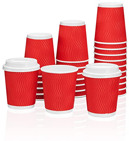 Kaffeebecher To Go 200ml ohne Deckel - 200x Hochwertige Einweg Pappbecher | Coffee To Go Becher, 0,2l, Rot Ripple Wall