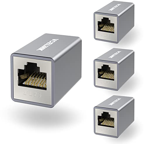 VCELINK Coupleur RJ45 Cat7, Raccord RJ45 Femelle Femelle Blindé, Support POE, pour Prolongateur de Câble LAN Cat7/Cat6a/Cat6/Cat5e, Lot de 4, Gris