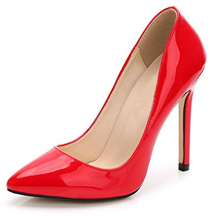OCHENTA Stiletto da donna in pelle verniciata beige, rosso, 40.5 EU