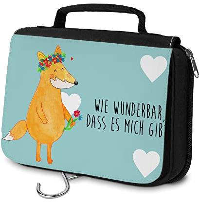 Mr. & Mrs. Panda Kulturbeutel Fuchs Blumen - Geschenk, Selbstliebe, Liebesbeweis, Aufbewahrungstasche, Blumenliebe, Blumenkranz, Waschtasche,
