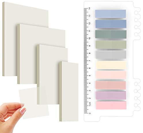 Bekecidi Transparente Haftnotizen Set, 4 Größe Transparent Sticky Notes mit 10 Farbe Haftstreifen, Wasserfest und Wiederbeschreibbar Klebezettel Sticky Notes für Büros, Haushalte, Studenten, Schule