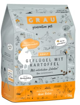 GRAU – das Original – Trockenfutter für Katzen - Geflügel mit Kartoffel, 1er Pack (1 x 2 kg), getreidefrei, für erwachsene Katzen