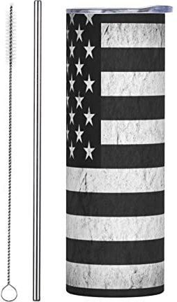 Retro American USA Flag Tumbler Cup 20 oz, Stainless Steel Mug Vaccum Insulated Skinny Tumblers with Lid and Straw Double Wall Feak Proof Coffee Travel Mug Birthday Gift for Women Men