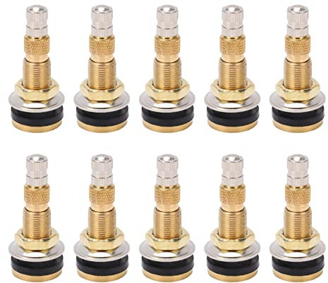 Akozon Vástagos de Válvula de Neumático sin Cámara de Líquido de Aire de 10 Piezas Vástago de Válvula de Latón TR618a de 1 7/8 Pulg. Reemplazo para Tractor 0.625in Orificio de Válvula