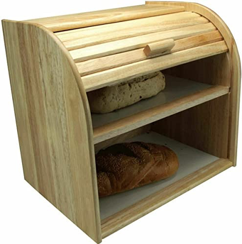 EliteKoopers 1Pcs Double Decker Wooden Bread Bin Loaf Canister For Food Kitchen Storage Rack Bins