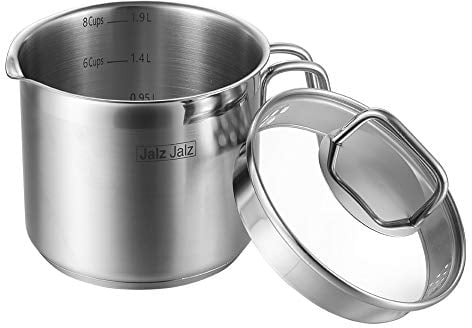 jalz jalz Casserole en acier inoxydable avec couvercle en verre, batterie de cuisine classique, casserole à sauce, 1,5 l pour faire bouillir le lait, la sauce, les pâtes, les nouilles