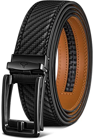 BULLIANT Gürtel Herren, Ledergürtel Herren Gürtel Ratsche Automatik Schnalle für Anzug und Freizeit 35mm,Größe Angepasst(Schwarz-115cm/32-38 taille verstellbar)