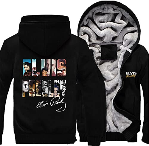 WIOSEN Herren Fleece Jacken Für Elvis Fans Outdoor Warm Zipper Hoodies Sweatshirt Winddicht Langarm Pullover Tops Gefüttert Cardigan Hoody,B-Aldult M