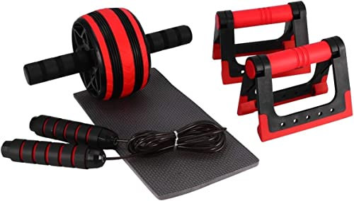 JORAsa Kit Rullo Ruota AB 4 in 1 AB Roller PRO con Barra Push up Corda per Saltare e Ginocchiera Addominale Core Carver Allenamento Fitness per Allenamento in Palestra per Addominali