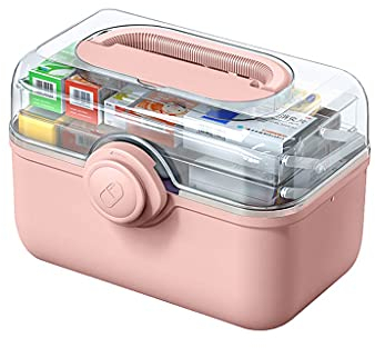Erste Hilfe Set/Verbandskasten Kunststoff-Erste-Hilfe-Box-Haushalts-Aufbewahrungsbox Tragbare medizinische Notfallmedizin Aufbewahrungsbox 11.2 / 13.3 / 15,3 Zoll Familienmedizin Box ( Color : Roze ,