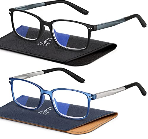 EASY READ 2 Pairs Sporty Style Reading Glasses for Men,Rectangular TR90 Blue Light Blocking Readers with Spring Hinge(Magnification 1.50,Black/Blue)
