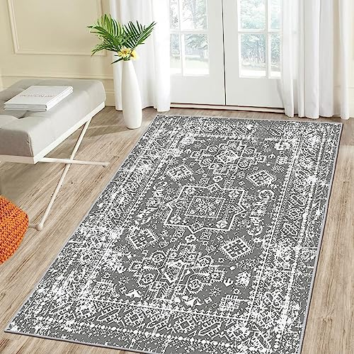 Enyhom Flauschig Teppiche 90 x 150 cm, Grau Weich Wohnzimmerteppich rutschfest Waschbar Bettvorleger Schlafzimmer Pflegeleichter Carpet