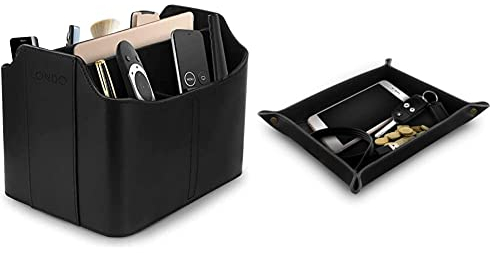 Londo Leder Fernbedienung Organizer und Halter mit Tablet Fach, Fernbedienungshalter - Multifunktion Aufbewahrung & Echtleder-Organizer, Schreibtischablage