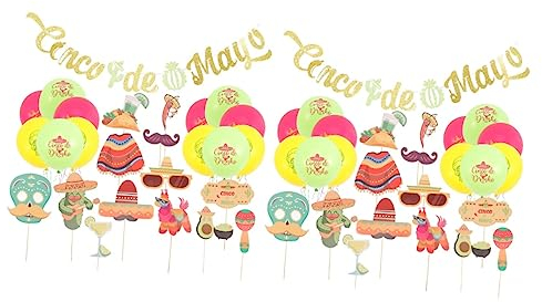 ibasenice 2 Sätze Foto Requisiten Cinco De Mayo-bunner Taco Mexikanische Kuchenpicks Lama-cupcake-topper Partyschmuck Party-wabendekoration Kuchendeckel Ziehen Sie Die Flagge Esstisch Papier