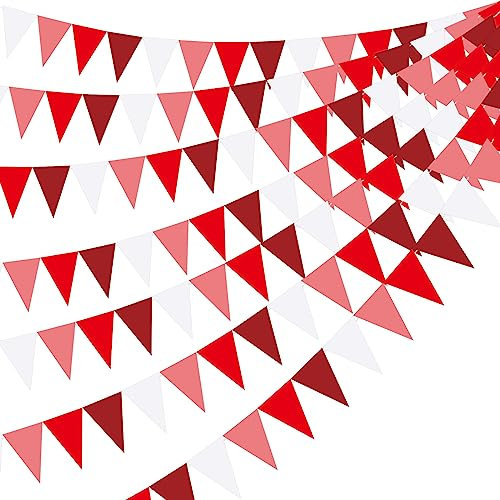 Banderines rojos de 32 pies, decoración de fiesta, bandera triangular, banderines para boda, cumpleaños, baby shower, compromiso, carnaval, picnic, jardín, exteriores, festivales, suministros de