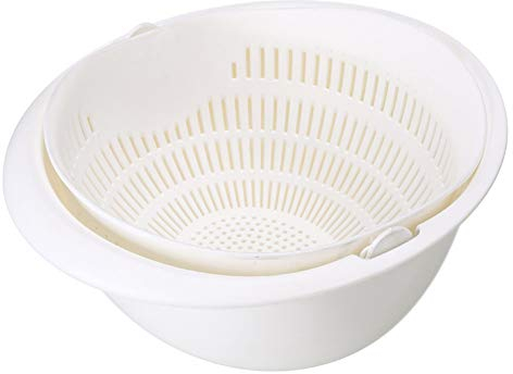 Restokki Filtri Scolapasta Per Cucina, Doppio Strato Ciotola Per Il Lavaggio di Frutta E Verdura, Ciotola Per La Pulizia della Frutta(Bianco)