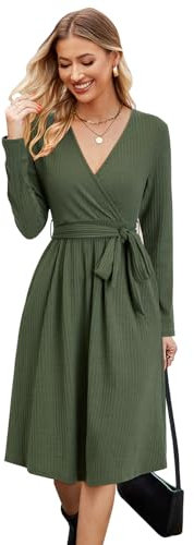 Newshows Strickkleid Damen Herbstkleid Pulloverkleid Winterkleid Langarm Elegant Kleid für Herbst Winter Armeegrün