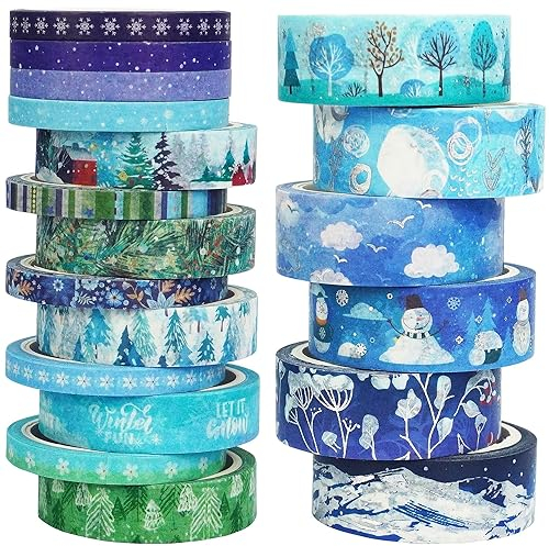 YUBX 19 Rollen Weihnachten Washi Tape Set Dünn Masking Tape VSCO Dekoratives Silberfolie Klebeband Bunt für DIY Handwerk Bullet Journals Planer Scrapbooking Verpackung