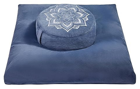 hunnidspace Zafu & Zabuton Meditation Cushion Set – Buckwheat Hull & Memory Foam Pillows, Ergonomic Support for Yoga & Mindfulness – Organic Velvet Cover, Large Size, Durable Comfort (Blue)