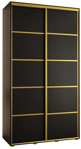 MEBLE KRYSPOL Davos 4 140 Schrank mit Zwei Schiebetüren für Schlafzimmer - Moderner Kleiderschrank mit Kleiderstange und Regalen - 235,2x140x45 cm - Schwarz Schwarz Gold