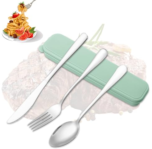 STAYOF Set de 3 Couverts Lunch Box Boite a Couvert en 410 Acier Inoxydable Couteau Fourchette Cuillère Boite Couvert a Emporter Boite a Couvert Transportable pour Camping avec Étui