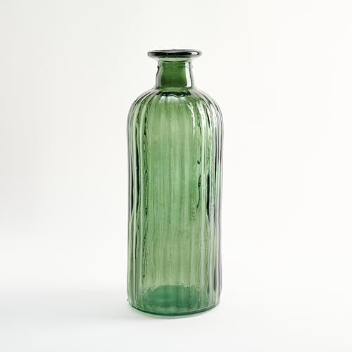 Grande bottiglia in vetro riciclato stile mediterraneo con design a righe - vetro artigianale per la decorazione della casa (Verde Oliva)