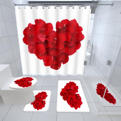 Xisnuient Badteppich Set 5 Stück Rutschfester Duschvorleger Badewannen Teppich Toilette Nvorleger Duschvorhang Toilette Nabdeckmatte Schlafzimmer Küche Eingangstür Matte Customisable (Rot,50x80 cm)