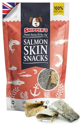 SKIPPER'S Salmon Skin Snacks Dog Treats - Gently Air Dried 100% Salmon Skin Chews Good for Cleaning Teeth, Essential Omega 3 Oils, Hypoallergenic, Wheat & Gluten Free Fish Treats for Dogs | 35g