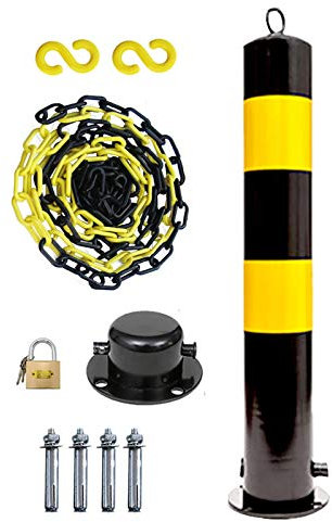 Parkpfosten-Poller und 5 m Kunststoff-Absperrkette, Set, Parkpoller mit Aufhängering und reflektierendem Klebeband, bewegliche Basis (55 x 11,4 cm (21,7 x 6,3 Zoll)) (100 x 11,4 cm (39,4 x 6,3 Zoll))