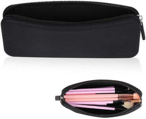 Travel Makeup Brush Holder with Zipper Closure Washable Silicone Makeup Brush Bag Black Large Cosmetic Pouch Makeup Tools Organizer Case for Travel Daily Work Accessories