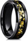 King Will NATURE Mens 8mm Black Tungsten Carbide Wedding Ring with Black and Gold Foils Inlay Beveled Edge Foils Tungsten Ring V(11)