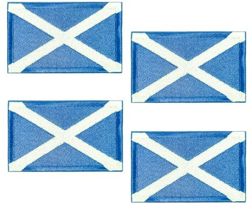 4CS St Andrew's Cross Iron-On Patch | Scottish Saltire Flag Embroidered Badge for Kilts, Bags, Festivals | 8.2cm x 5cm Durable Sew-On Emblem for DIY Crafts, Burns Night & Highland Games