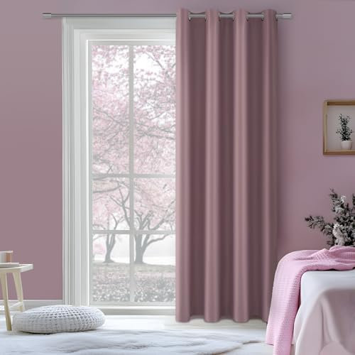 MRTREES Rideau Occultant Thermiques 140x240 CM, Rideaux Thermiques Isolants Anti Froid Rideau Opaque Rose Poudré à Oeillets pour Porte Fenetre Chambre Fille Salon, 1 Pièce