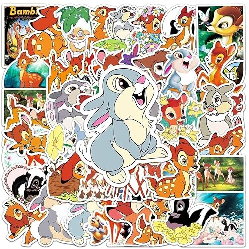 Bambi & Thumper Disney Classic Vinyl Decal Stickers - Set of 50 Die-Cut - Suitable for Laptops, Phones, Cases, Walls, Luggage, Books, and Water Bottles