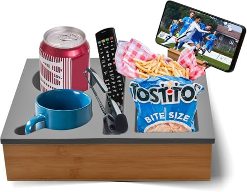 BSDLZCH Silicone Couch Cup Tray with Rotating Mobile Holder - Sofa Tray & Couch Cup Holder for Drinks, Snack, Magazine, Remote for Sofa, Bed, RV, Car (Gray)