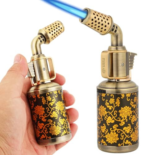 Soplete de soplado retro de cobre artesanal, quemador de butano profesional con cierre de seguridad, llama recargable ajustable multiusos para soldadura artesanal (gas butano no incluido)