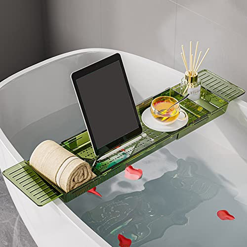 Genérico (Bandeja de bañera Ajustable, Bandeja retráctil para bañera, Organizador de bañera Multifuncional para Cocina y baño, 22,2 de Largo x 6,9 de Ancho x 1,8 de Alto, Verde)