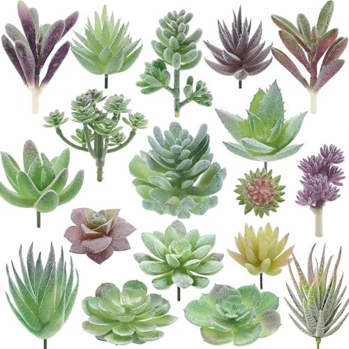 ledytdggu 18 Stück Künstliche Sukkulenten， Kleine Künstliche Pflanzen Grün Sukkulenten Pflanzen für DIY Home Büro Wohnzimmer Garten Tischdeko，Büro Wohnzimmer Garten Dekoration