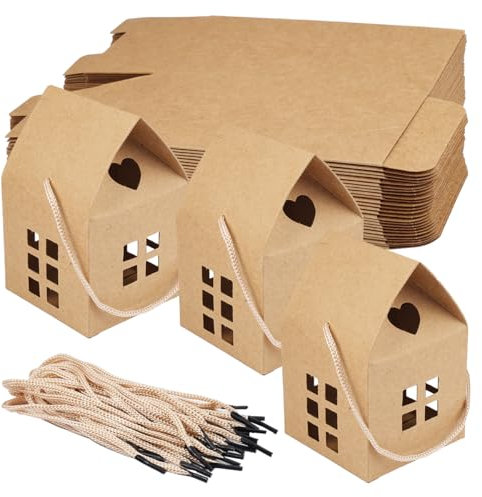 26 Stück Kraftpapier HausföRmige SüßIgkeitenschachteln SüßIgkeitskäSten, Kraftpapier-Geschenkboxen, Geschenkschachtel Klein, Papier-Treat-Boxen für Hochzeit, Babyparty, Geburtstagsfeier, Gebäck