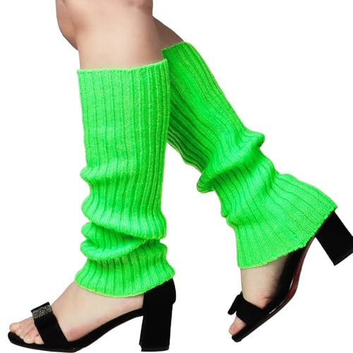 MEJOSER Damen Bein Stulpen Neon Elastisch Strümpfe Stulpen Rosa Grün Blau Bunt 80er 80s Jahre Accessoires Zubehör für Karneval Tanzen Fasching Mottoparty Maskerade (Grün)