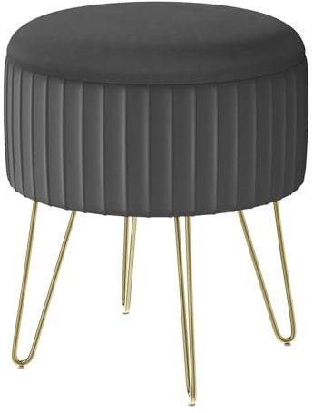 WOLTU Sitzhocker mit Stauraum, Kleiner Hocker rund, Polsterhocker, mit Metallbeinen, für Wohnzimmer Schlafzimmer Ankleidezimmer, φ31,5xH37,5 cm, Dunkelgrau