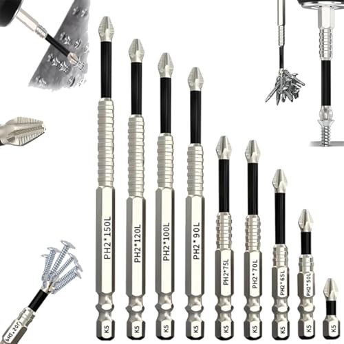 K5 Anti Slip Bit, New Anti Slip Magnetic Screwdriver Set, High-Magnetic Impact-Resistant and Hardnes Bit, 5/6/9 Pcs Upgrade Shock Resistance Bits, for Dry Wall, Sheetrock, Electric Drills (9 Pcs)