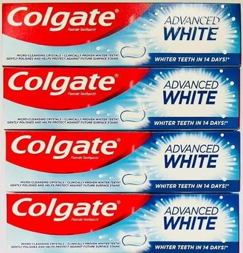 4 Pack Bundle - Colgate Advanced White Fluoride Toothpaste (100ml x 4) | Whiter Teeth in 14 Days | Micro-Cleansing Crystals | Clinically Proven | Protects Against Surface Stains