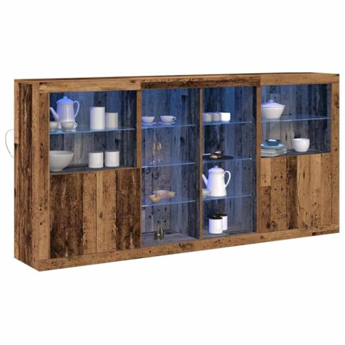 vidaXL Aparador con Luces LED Madera Vieja 202 x 37 x 100cm - Armario de Almacenamiento Rústico con Iluminación Ambiental RGB para el Comedor o Sala de Estar, Elegante y Chic