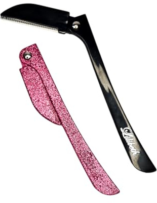 Lilibeth Brow Shaper - Dermaplaning Blades for Face - Face Shaver for Women - Dermaplaning Tool for Women - Pack of 2 Derma Blades (Pink Glitter, Black)