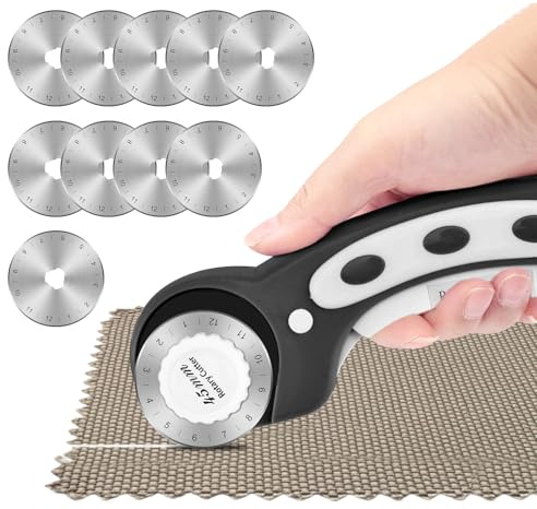 Cutter rotatif de 45 mm avec 10 lames supplémentaires, coupe-tissu rotatif avec verrou en Y et poignée ergonomique pour matelassage, couture, loisirs créatifs, couture (couleur : noir)