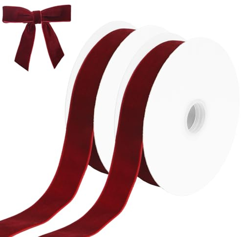 Samtband Rot, 2.5cm×20Yds Geschenkband Samt, Velvet Ribbon, Samt Schleifenband für Schleifenband Weihnachten, Hochzeit, Blumenstrauß, Weihnachtsdekoration