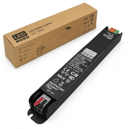 LED Nord WHH 24 Volt 100 Watt LED Netzteil Slim IP20, kompakter LED Trafo für LED Streifen, Möbel & Schrankbeleuchtung