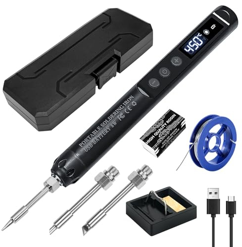 Set saldatore a batteria, saldatore USB ricaricabile con display LCD, saldatore wireless 3 punte per saldatura, temperatura regolabile 200 – 450 °C, set saldatore professionale sicuro e senza fili